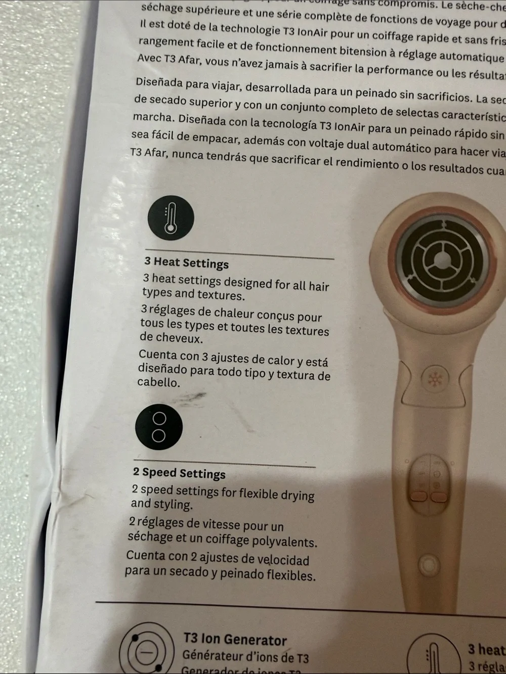 T3 Afar Travel Hair Dryer with Diffuser Attachment New